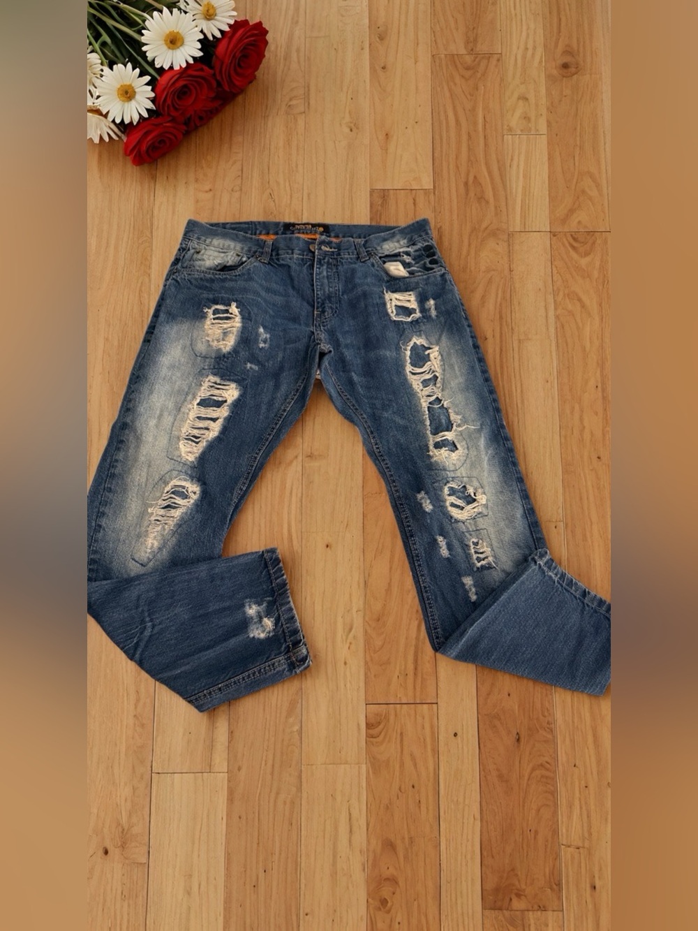 Relaxed Fit Distressed Men’s Jeans - Blue
